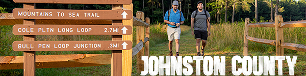 Two men hiking in Johnston County, NC.