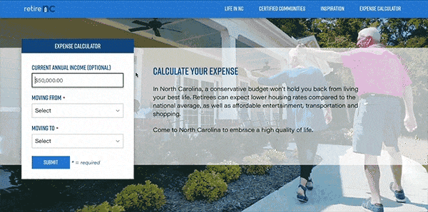 Animation that demonstrates the Retire NC Expense Calculator