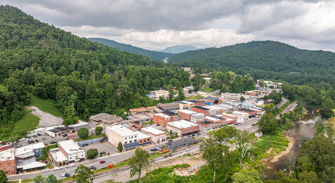 Arial view of downtown Spruce Pine, NC