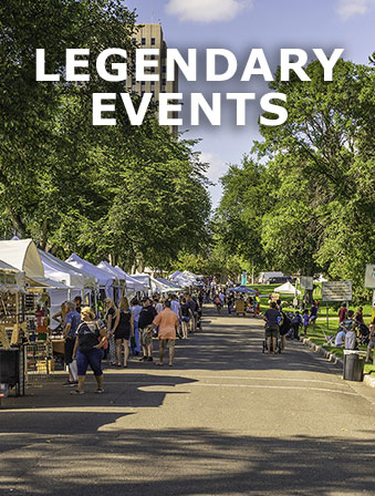 Text reading Legendary Events over an image of a street fair