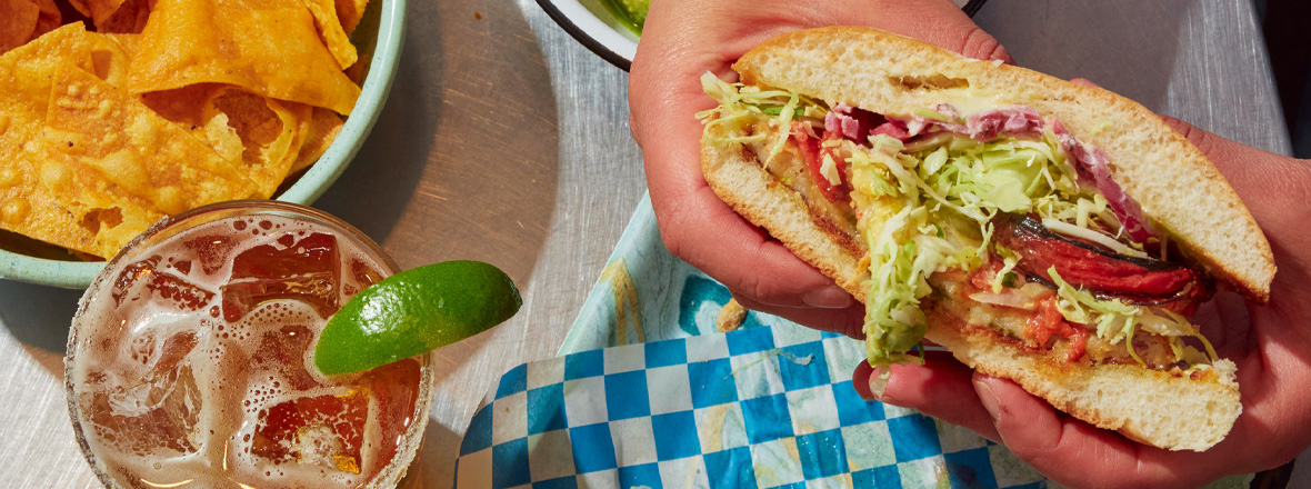 A cross-section of a Japanese pork and slaw sandwich.