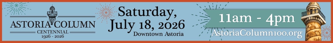 Banner promoting Astoria Column Centennial July 18.