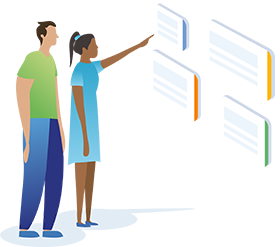 Illustration of couple exploring insurance plans