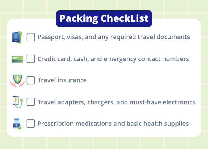 Travel packing list