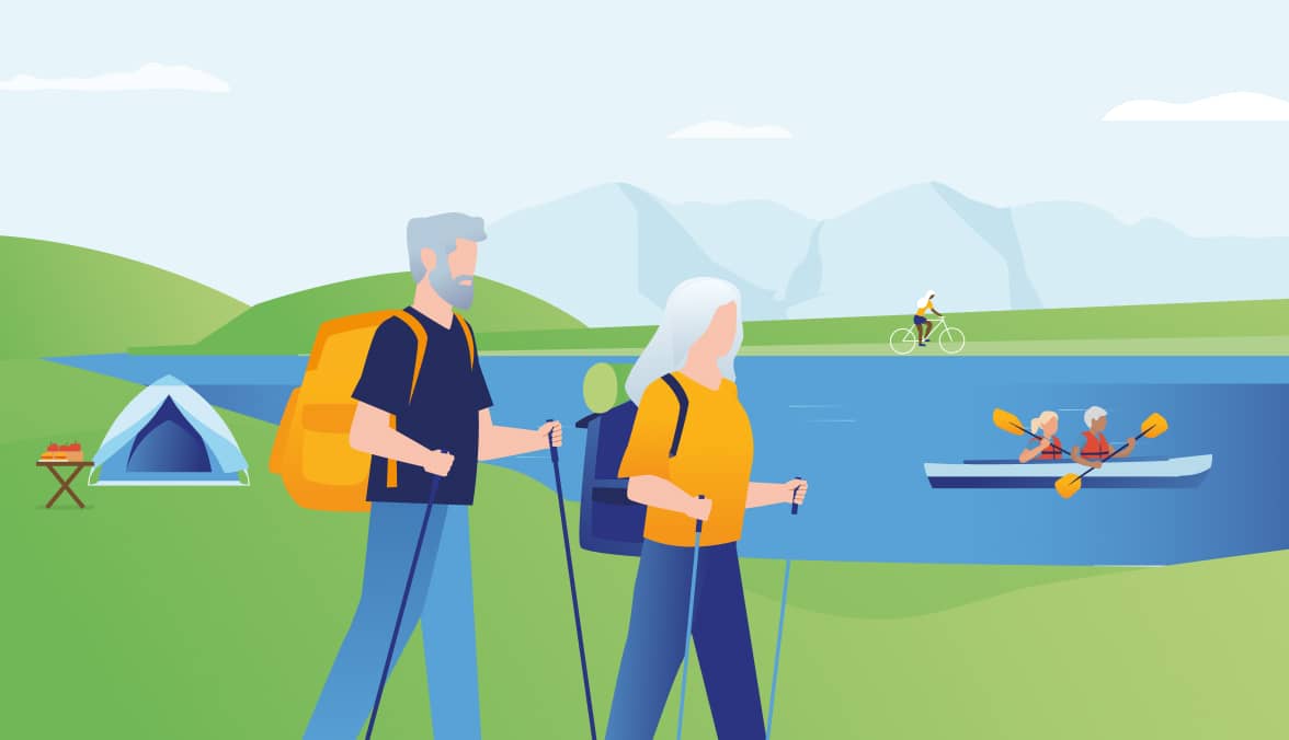 Senior couple hiking illustration