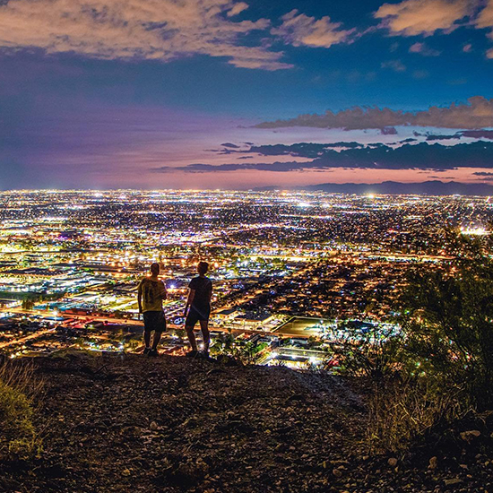 Hikers looking at Phoenix Skyline