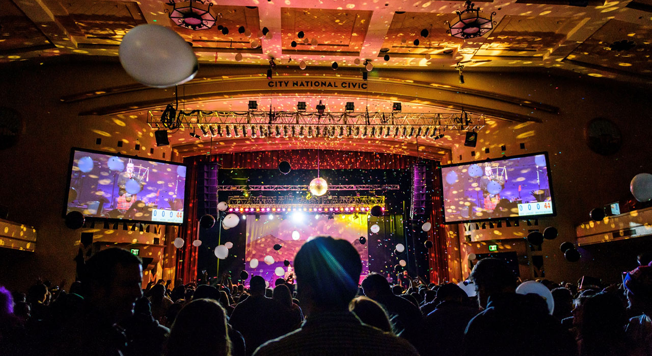 A crowd gathered to attend an event inside the City National Civic theater.
