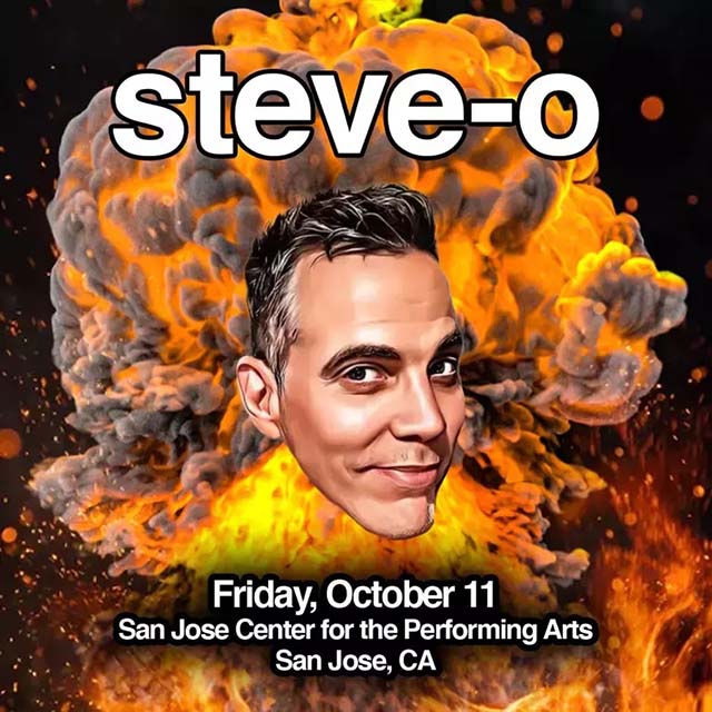 Steve-o's head in front of an exploding mushroom cloud.