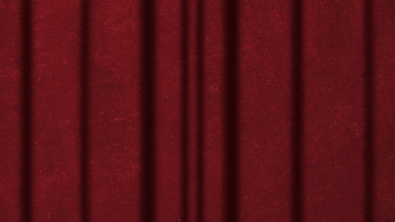 An animated gif of red curtains opening and closing while the words San Jose Theater Month appear.