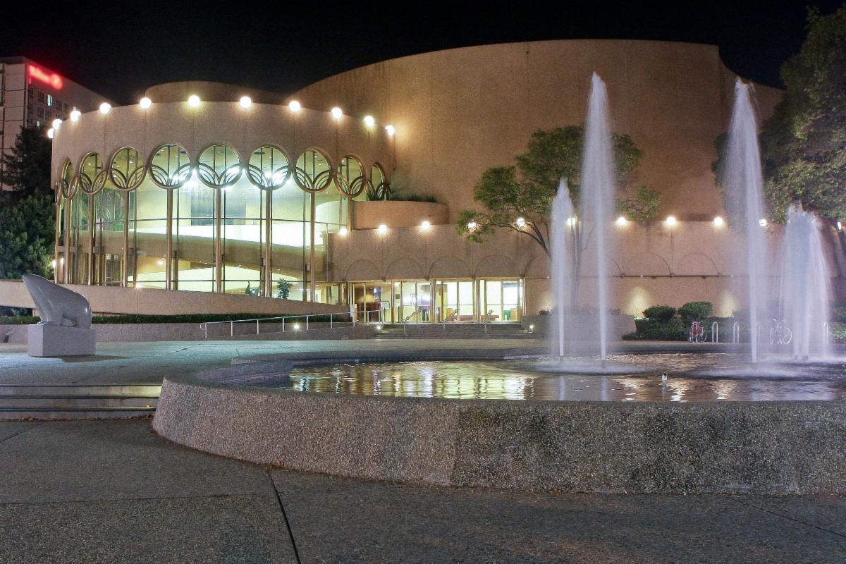 San Jose's Center for the Performing Arts at nighttime.
