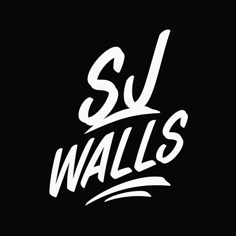 Black and white SJ Walls logo.