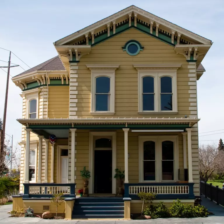 Historic house at History Park in San Jose in California in the daytime.