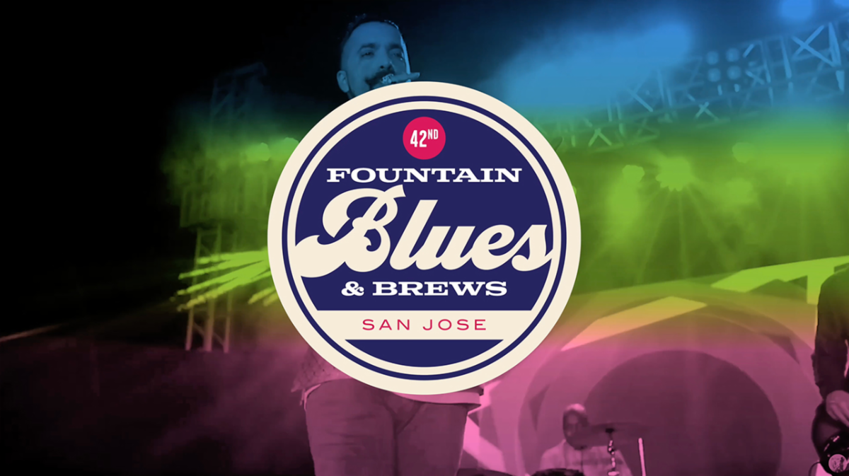 Show poster for Fountain Blues and Brews San Jose featuring a performer singing on stage.