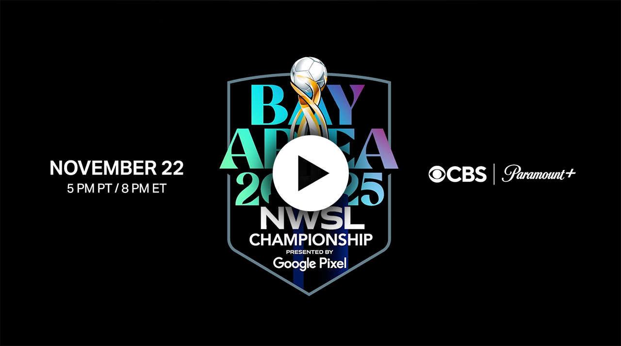 A screenshot from a promotional video for the Bay Area 2025 NWSL Championship on Sautrday November 22 at 5 p.m. PT / 8 p.m. ET at Paypal Park in San José, CA.