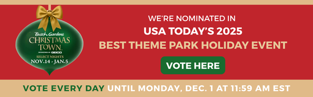 Christmas Ornament with the Christmas Town Event dates Nov.&nbsp;14 – Jan.&nbsp;5. "WE'RE NOMINATED IN USA TODAY'S 2025 BEST THEME PARK HOLIDAY EVENT"