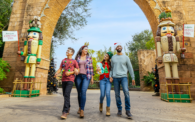 A family decorated in festive attire at Busch Gardens Tampa Bay