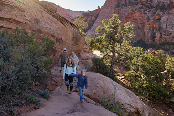 family hiking in utah