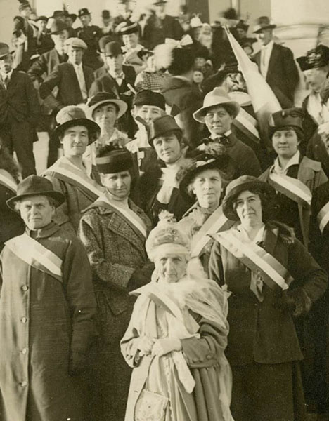 A black and white picture of a group of women.