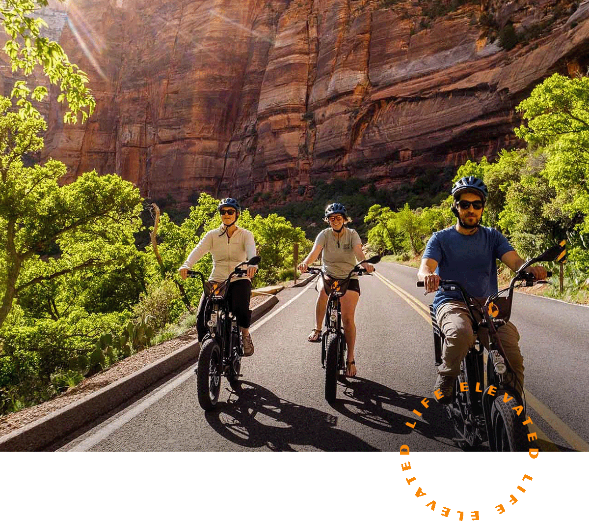 A group of people traveling on the road with their bikes.