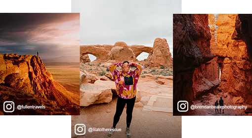 three pictures of people in a desert