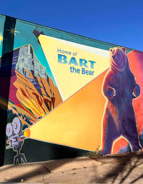 a mural of a bear on the side of a building