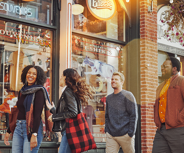 Friends enjoying a walk through the town