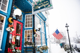 Exterior view of boutique shop in winter