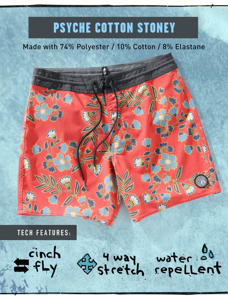 Men's Psyche Cotton Stoney 17" Trunks