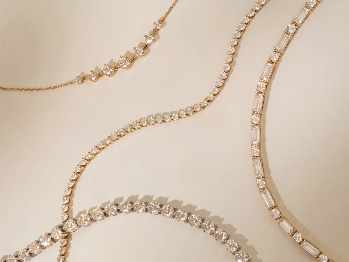 Tennis bracelets and necklaces featuring VRAI created diaomdns