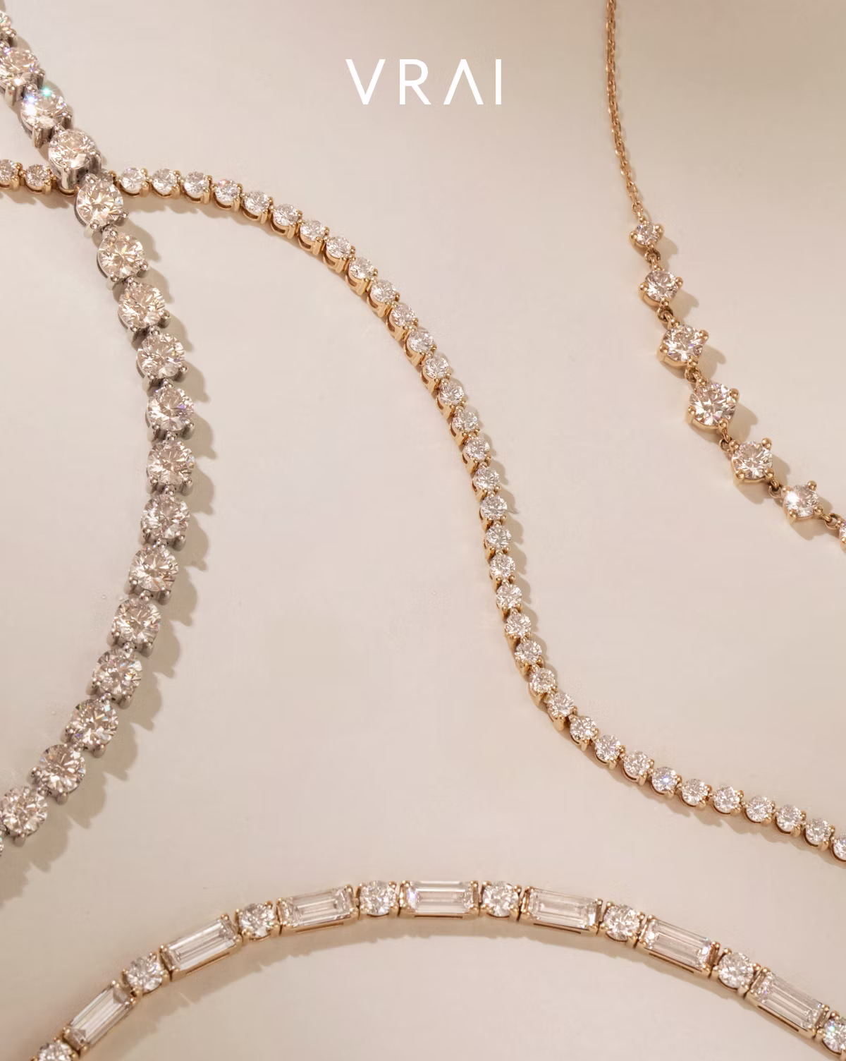 Bracelets featuring VRAI created diamonds are made to stack high and effortlessly shine.