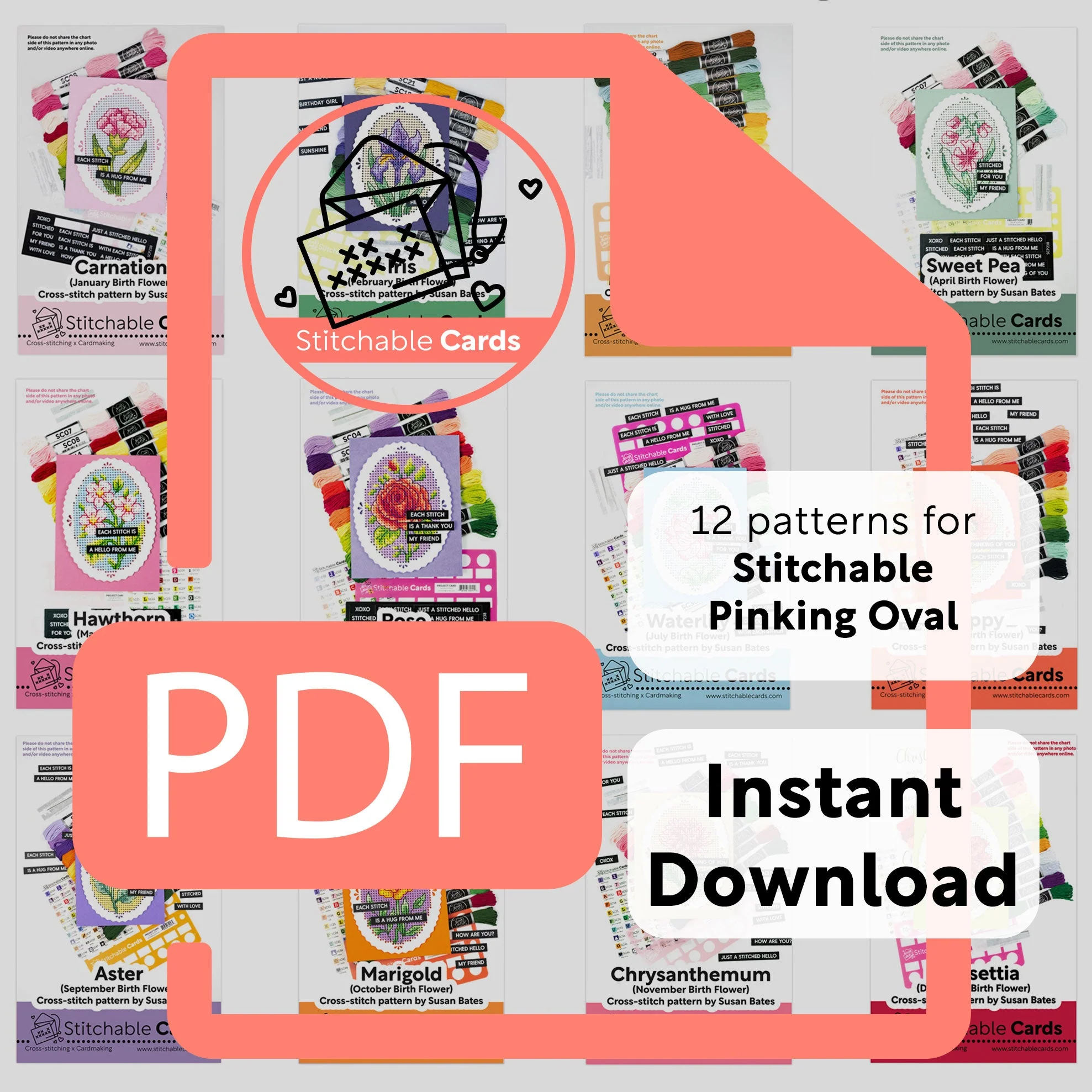 Birth Month Flower Digital Pattern Bundle (Oval)