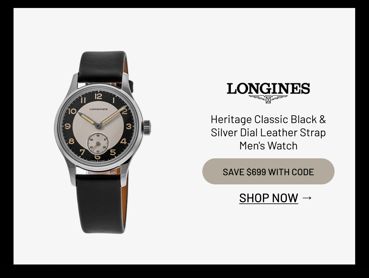 Longines Heritage Classic Black & Silver Dial Leather Strap Men's Watch