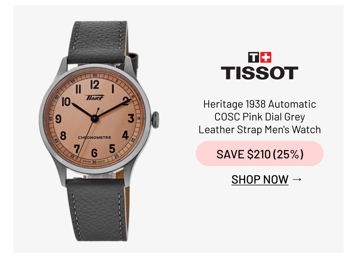 Tissot Heritage 1938 Automatic COSC Pink Dial Grey Leather Strap Men's Watch 