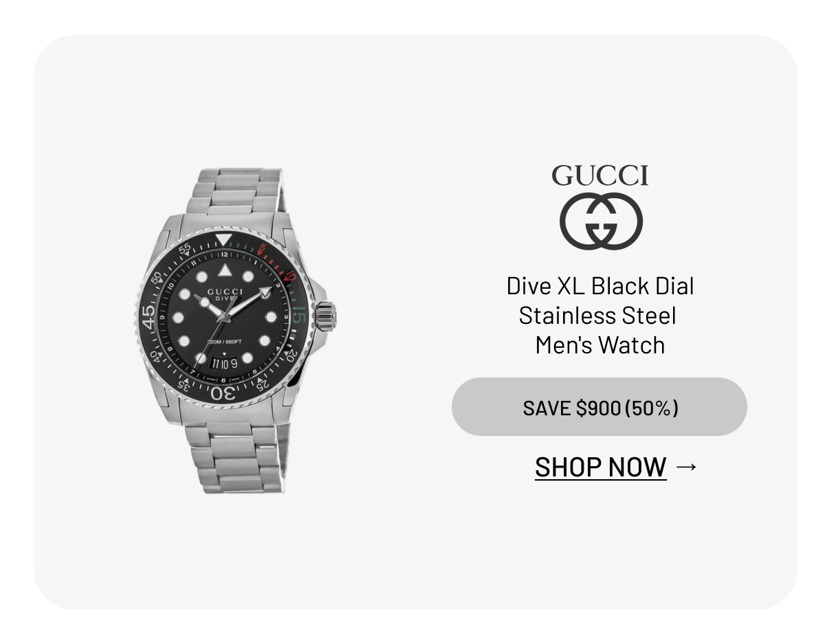 Gucci Dive XL Black Dial Stainless Steel Men's Watch