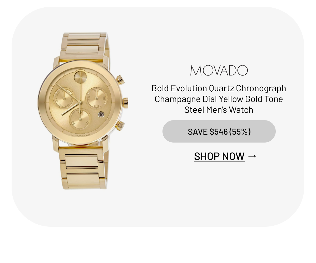 Movado Bold Evolution Quartz Chronograph Champagne Dial Yellow Gold Tone Steel Men's Watch