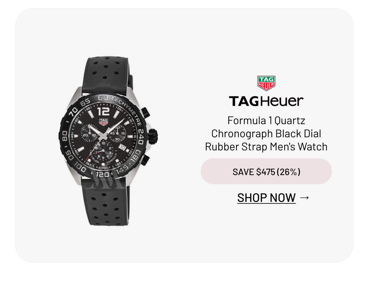 Tag Heuer Formula 1 Quartz Chronograph Black Dial Rubber Strap Men's Watch