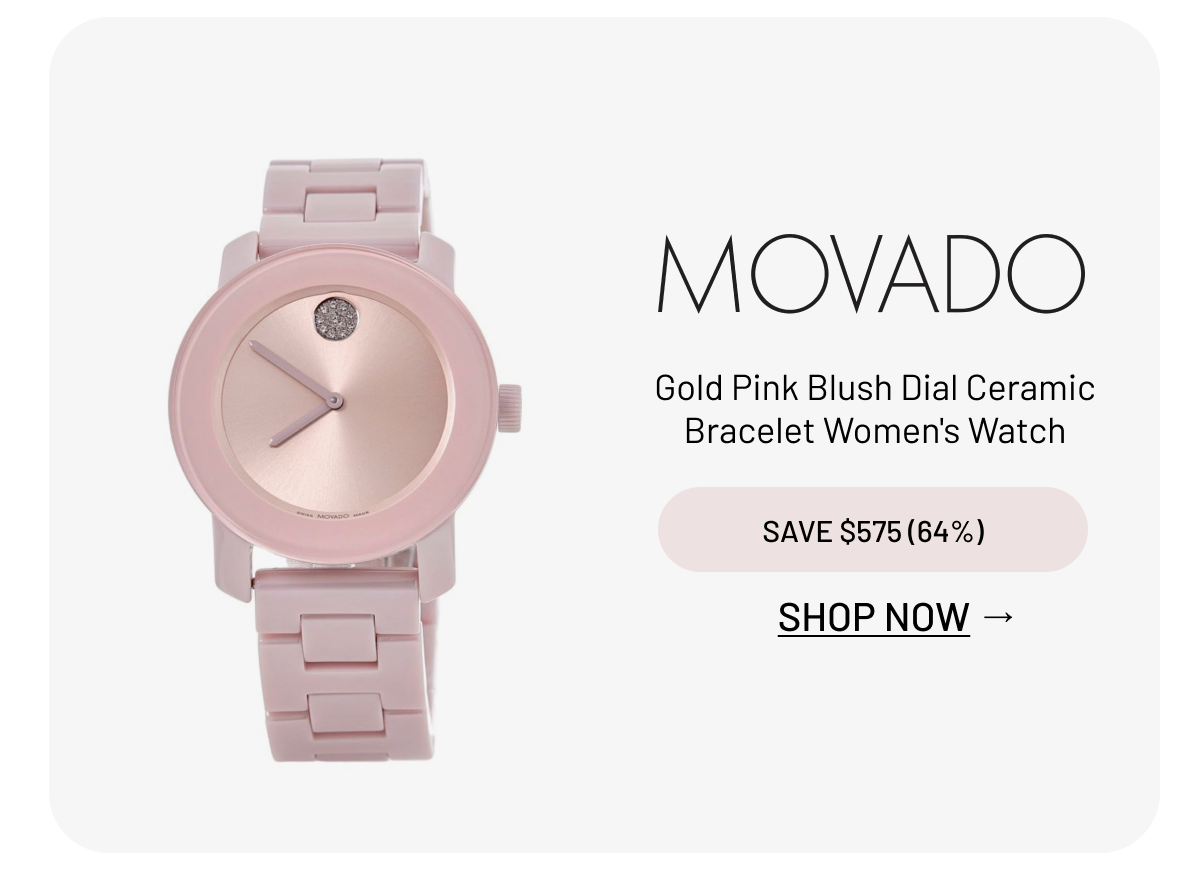 Movado Bold Pink Blush Dial Ceramic Bracelet Women's Watch