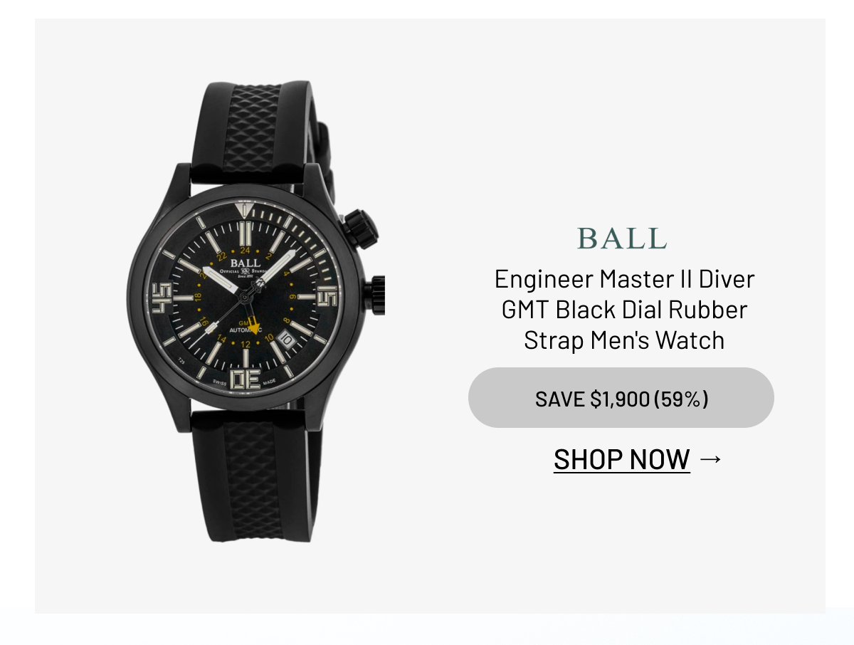 Ball Engineer Master II Diver GMT Black Dial Rubber Strap Men's Watch