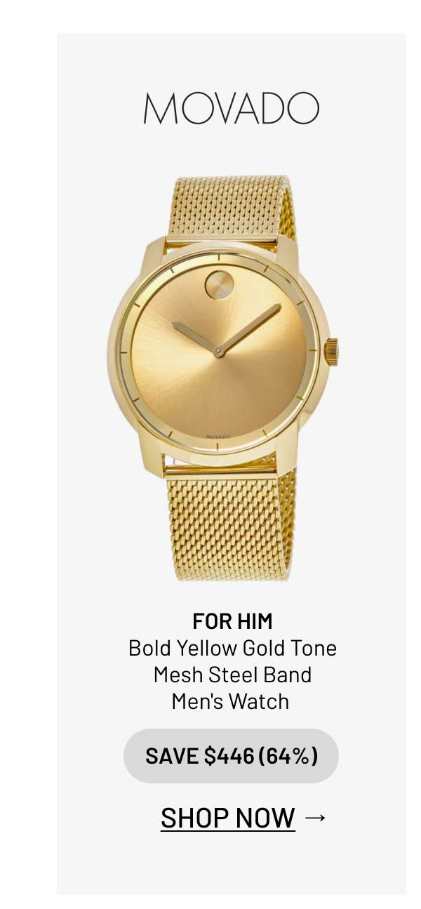 Movado Bold Yellow Gold Tone Mesh Steel Band Men's Watch