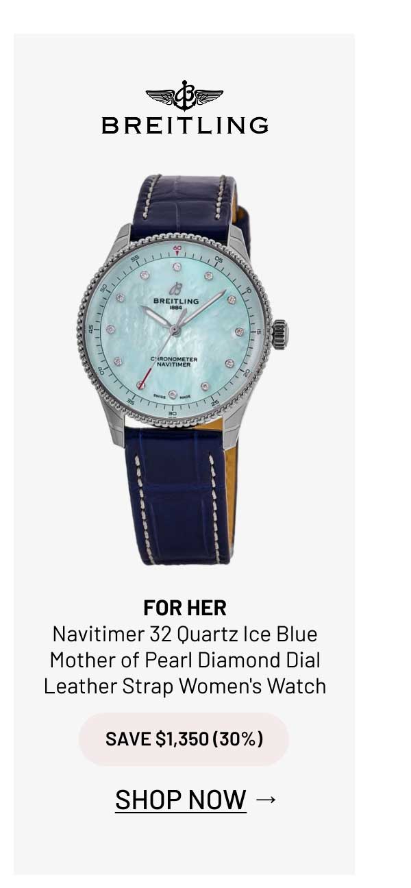 Breitling Navitimer 32 Quartz Ice Blue Mother of Pearl Diamond Dial Leather Strap Women's Watch