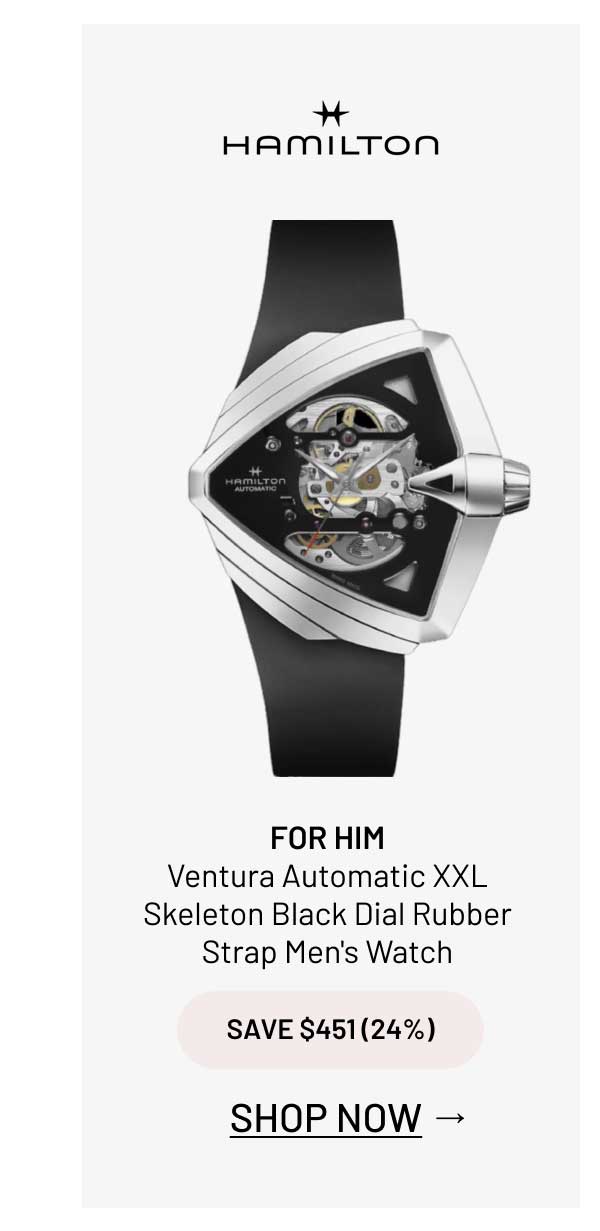 Hamilton Ventura Automatic XXL Skeleton Black Dial Rubber Strap Men's Watch