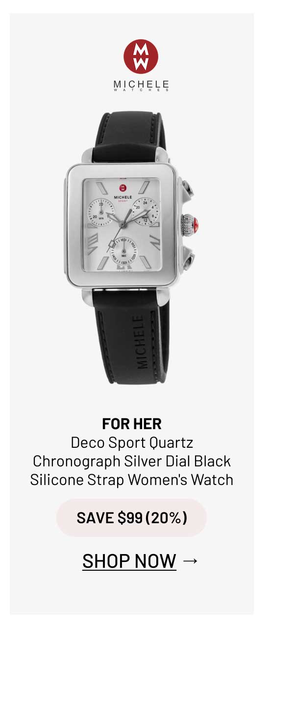 Michele Deco Sport Quartz Chronograph Silver Dial Black Silicone Strap Women's Watch