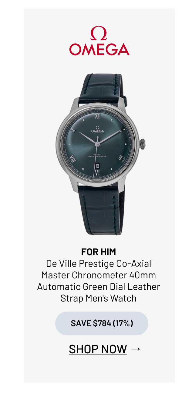 Omega De Ville Prestige Co-Axial Master Chronometer 40mm Automatic Green Dial Leather Strap Men's Watch