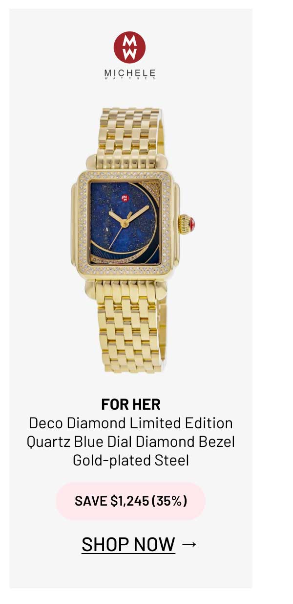 Michele Deco Diamond Limited Edition Quartz Blue Dial Diamond Bezel Gold-plated Steel Women's Watch