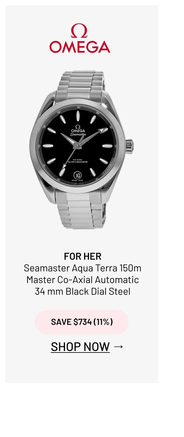Omega Seamaster Aqua Terra 150m Master Co-Axial Automatic 34 mm Black Dial Steel Women's Watch