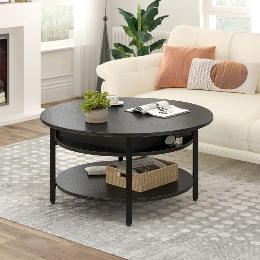 Wynny 36"W Lift Top Coffee Table with Storage, Round Wood Cocktail Table