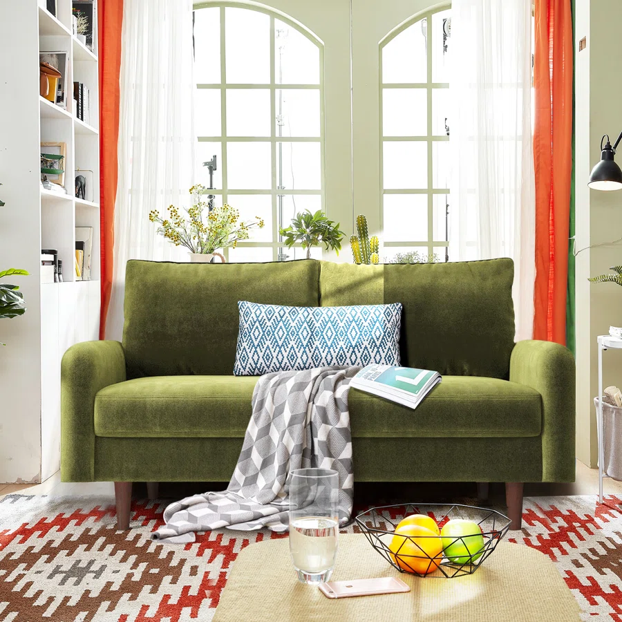 Hasaam 56.3" Wide Velvet Round Arms Small Apartment Loveseat