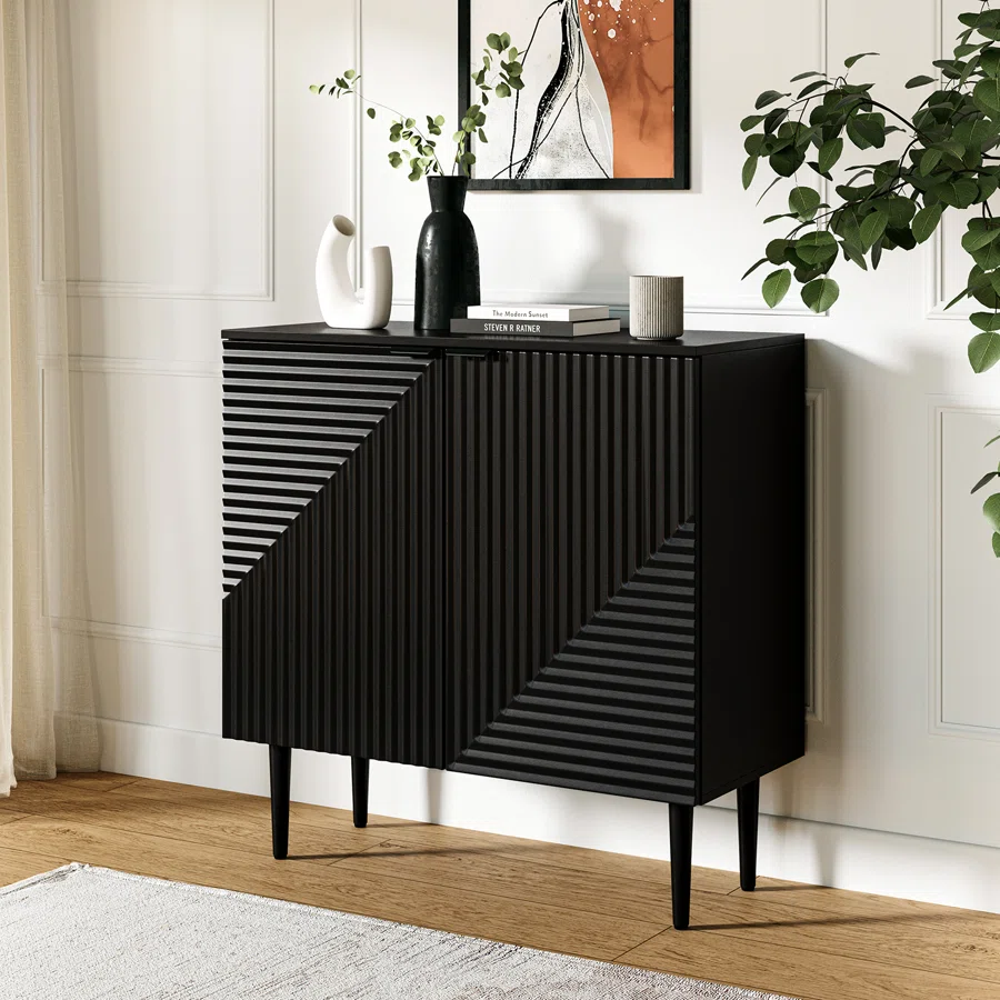 Arkayla 35" Tall 2 - Door Fluted Accent Cabinet with Adjustable Shelves