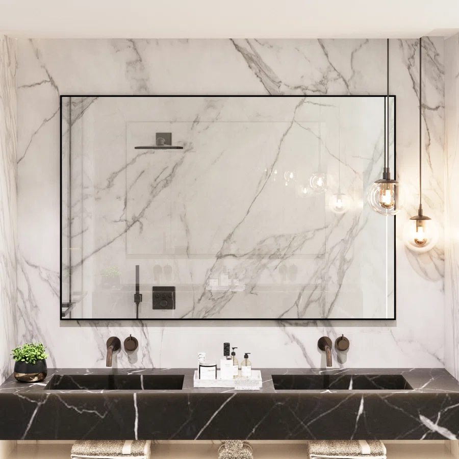 Lesamuel Wall Mounted Vanity Mirror w/ Aluminum Frame for Bedroom, Entryway, Living Room
