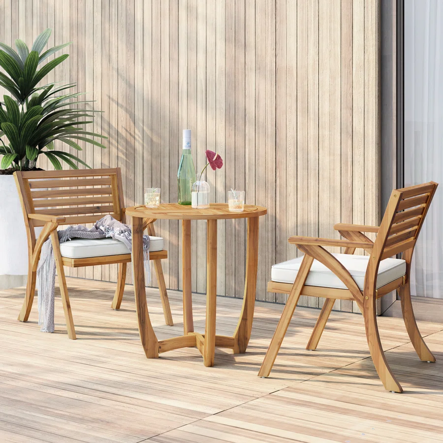 Round 2 - Person 28" Long Bistro Set with Cushions